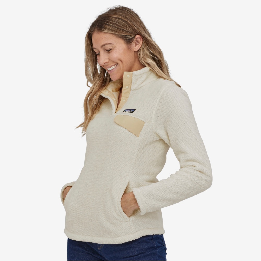 Patagonia Re-Tool Snap-T Pullover Fleece Jacket White Tan Cream Size Small